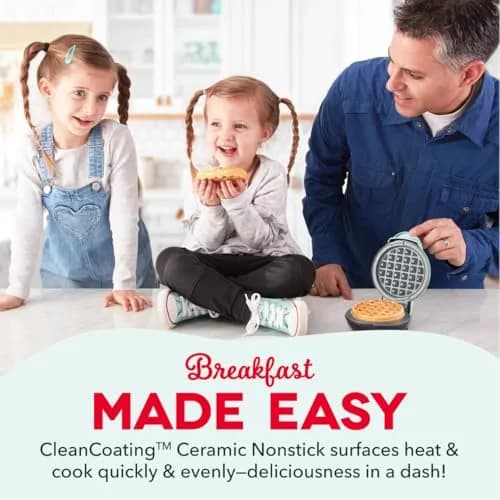 DASH Mini Waffle Maker, 4-Inch Ceramic Nonstick Cooking Surface, Aqua | Single Serve Waffles in Minutes thumbnail 3