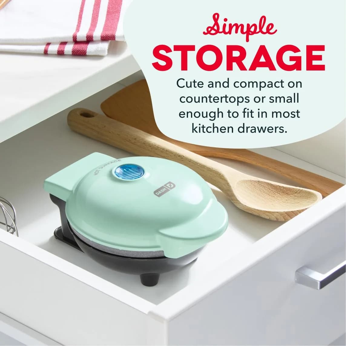 DASH Mini Waffle Maker, 4-Inch Ceramic Nonstick Cooking Surface, Aqua | Single Serve Waffles in Minutes - view 4