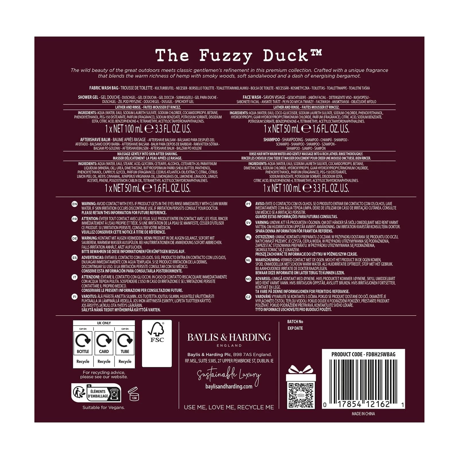 Baylis & Harding Fuzzy Duck Luxury Wash Bag Gift Set For Men | Bergamot, Hemp & Sandalwood Scent - view 7