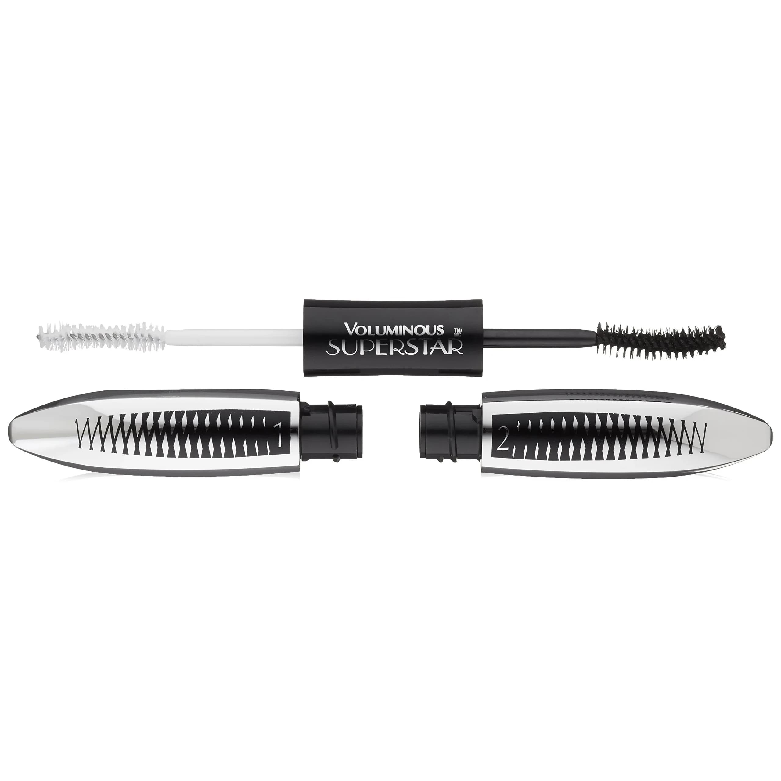 L'Oreal Paris Voluminous Superstar Mascara, Blackest Black, 0.82 ml (0.41 Fl Oz) x 2 | Washable, Primer + Fiber Formula - main product image