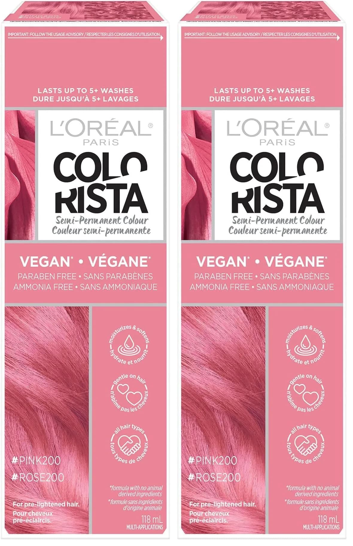 L'Oreal Paris Colorista Semi Permanent Soft Pink Hair Color - Pack of 2 for Bleached or Blonde Hair - main product image