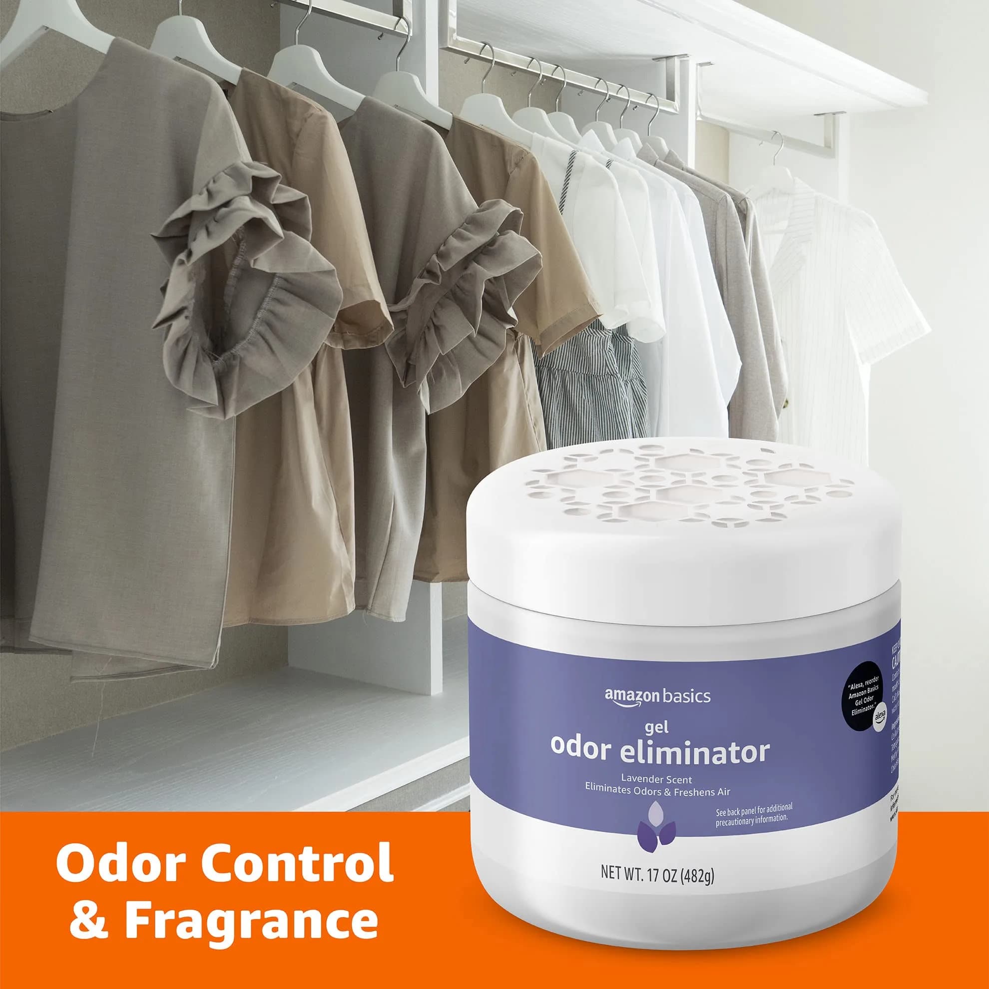 Amazon Basics Gel Odor Eliminator Lavender Scent 68 oz (17 oz x 4) | Eliminates Odors & Freshens Air - view 2