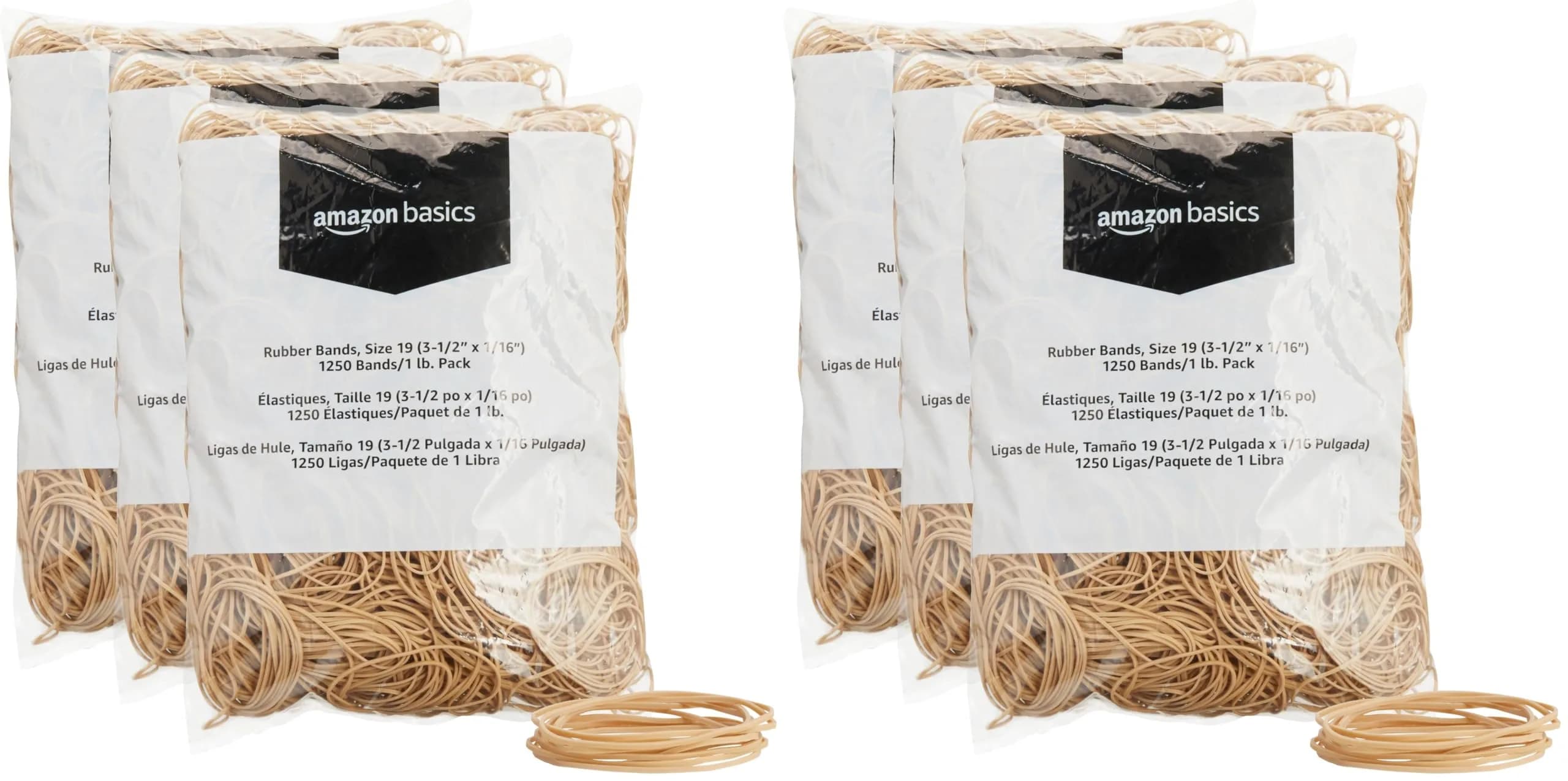 Amazon Basics Rubber Bands, Size 19 (3.5 x 0.06 Inch) | 3750 Bands (6-Pack, 5.6 lb)