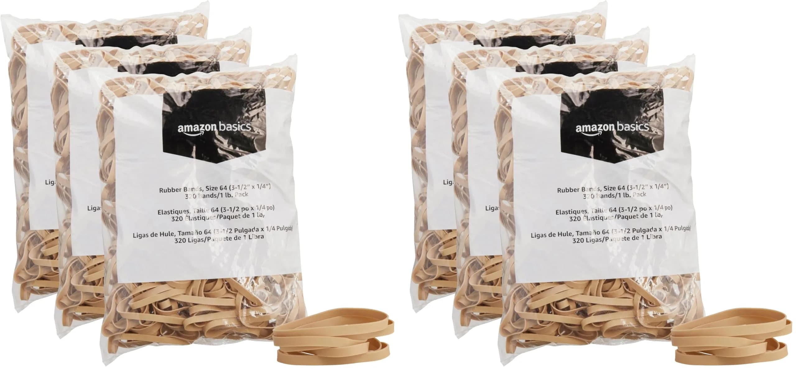 Amazon Basics Rubber Bands, Size 64 (3.5 x 0.25 inches), 960 Bands (3 lbs Total) | Natural Rubber, Tensile Strength