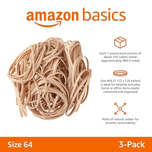 Amazon Basics Rubber Bands, Size 64 (3.5 x 0.25 inches), 960 Bands (3 lbs Total) | Natural Rubber, Tensile Strength thumbnail 2