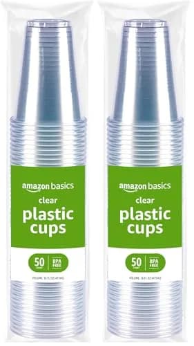 Amazon Basics Disposable Clear Plastic Cups for Cold Drinks, BPA-Free, Easy to Hold, 473ml (16oz) Pack of 100 | Value Pack for Everyday Use thumbnail 1