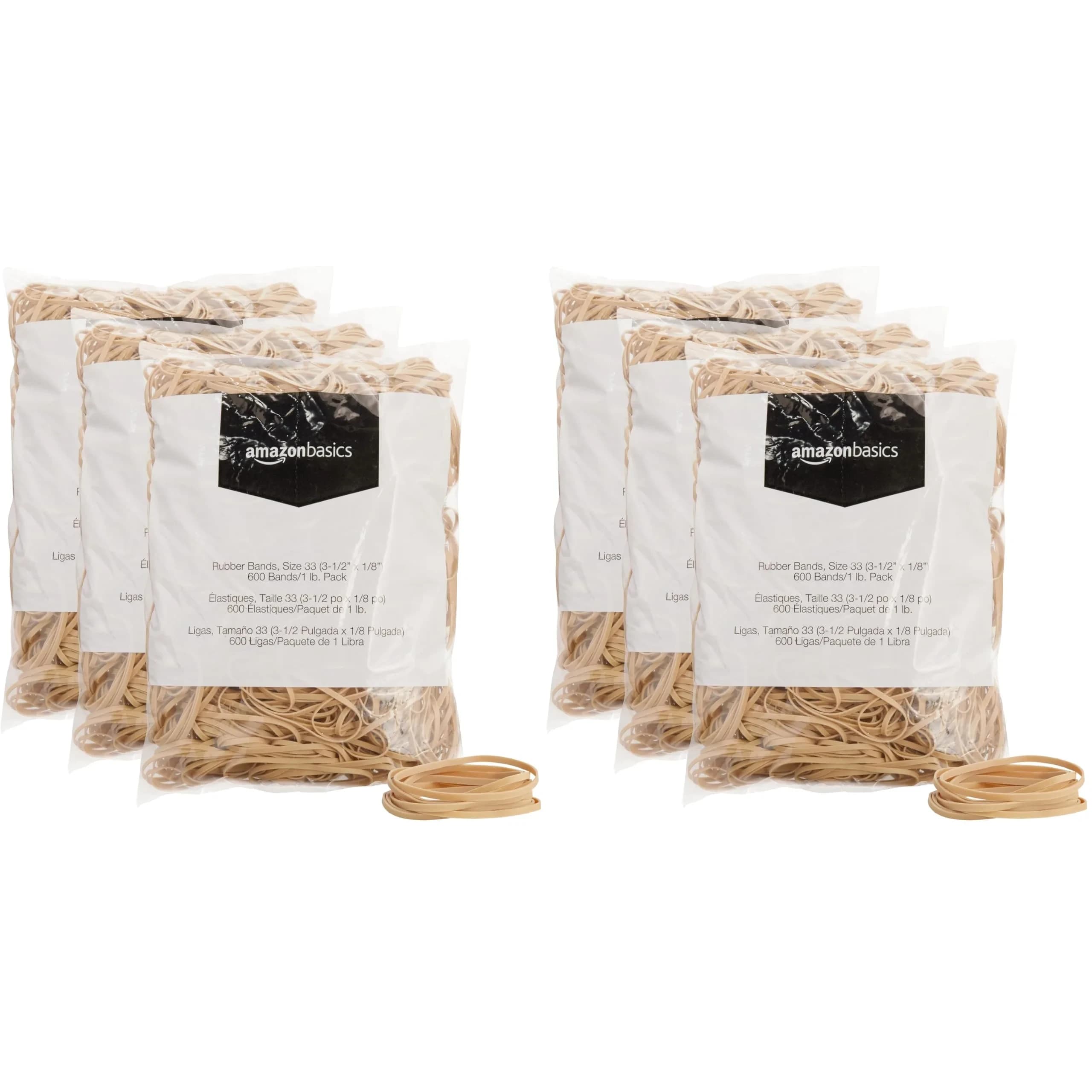 Amazon Basics Rubber Bands, Size 33 (3.5 x 0.125 Inch), 1800 Bands/3 lb Pack | Natural Rubber, Stretchy, Reusable
