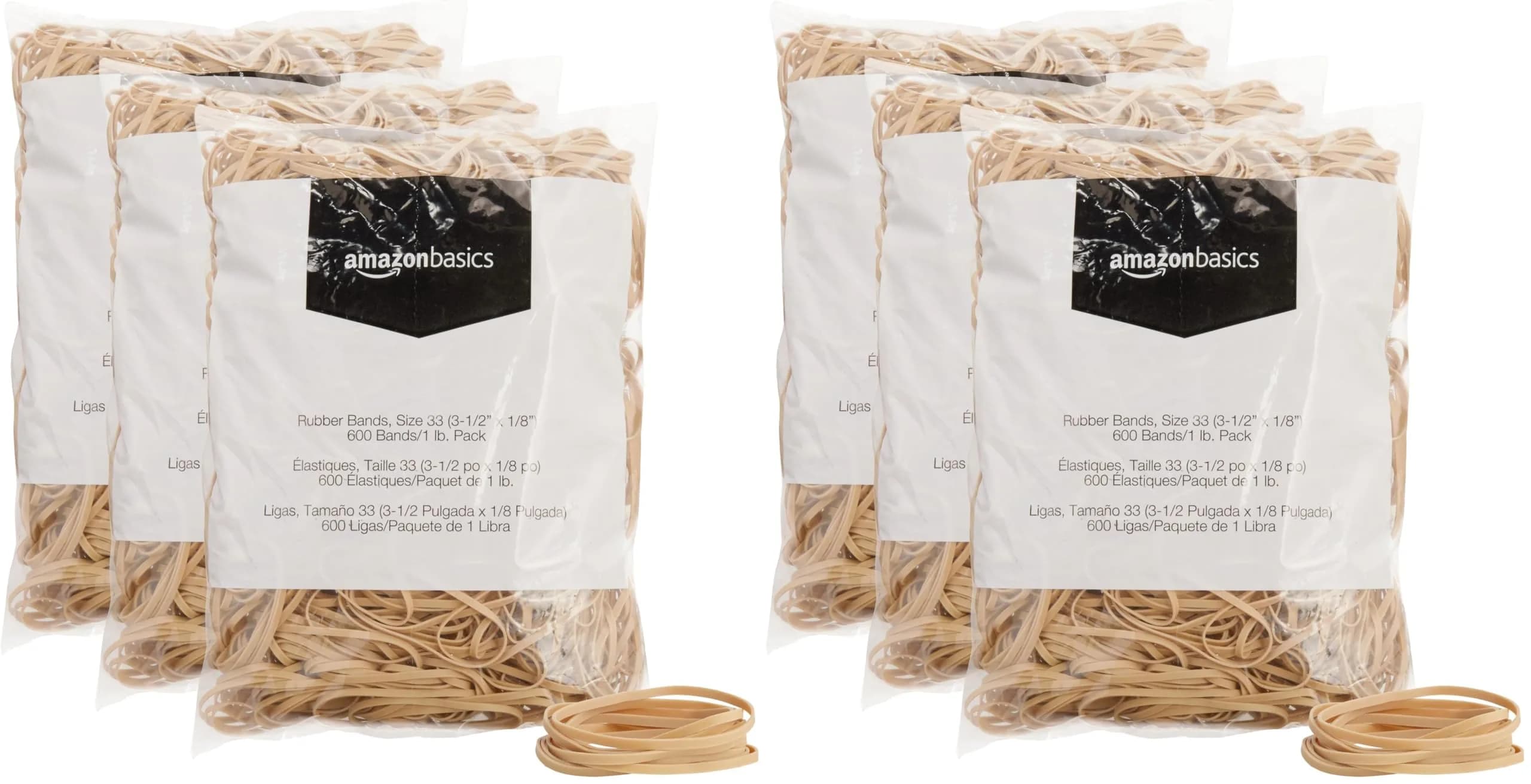 Amazon Basics Rubber Bands Size 33 (3.5 x 0.125 Inch) | 15,000 Bands Total (25 lb Pack) — Brown