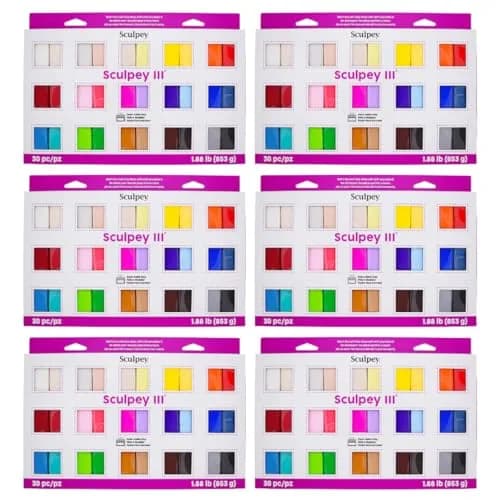 Sculpey III Oven-Bake Polymer Clay 30-Count Sampler Set, 30 Assorted Colors in 1 oz. Bars, Perfect for Jewelry, Home Decor, and General Crafting, Class Pack of 6 Sets, 180 Bars of Clay Total thumbnail 1