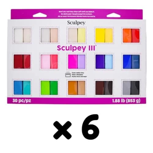 Sculpey III Oven-Bake Polymer Clay 30-Count Sampler Set, 30 Assorted Colors in 1 oz. Bars, Perfect for Jewelry, Home Decor, and General Crafting, Class Pack of 6 Sets, 180 Bars of Clay Total thumbnail 2
