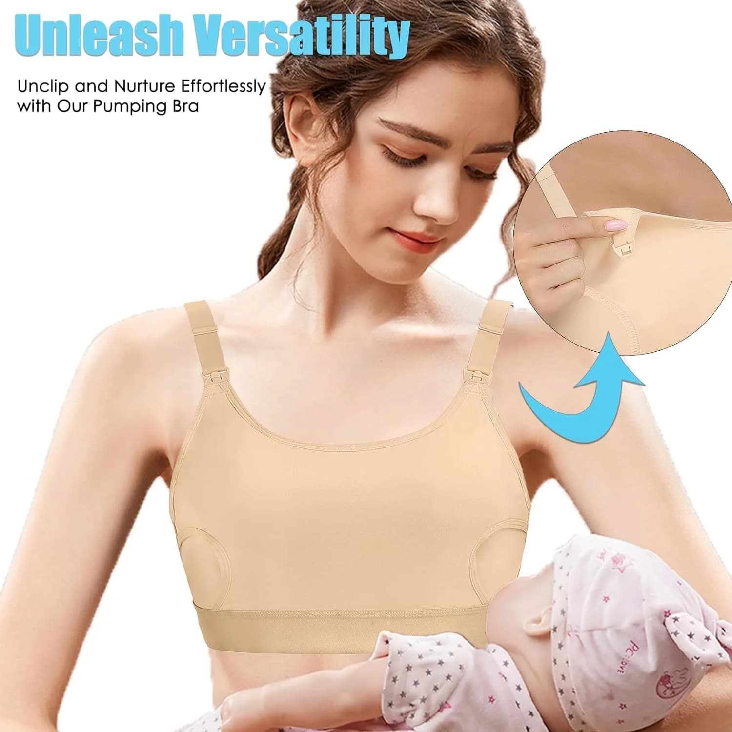 ENSDOAR Hands-Free Pumping Bra for Pumping & Nursing, Beige, X-Large | All-Day Comfort & Easy Access - view 4