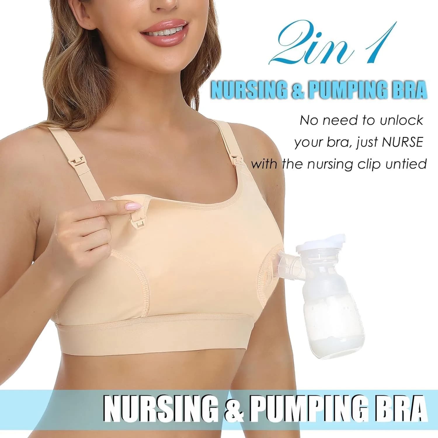 ENSDOAR Hands-Free Pumping Bra for Pumping & Nursing, Beige, X-Large | All-Day Comfort & Easy Access - view 7