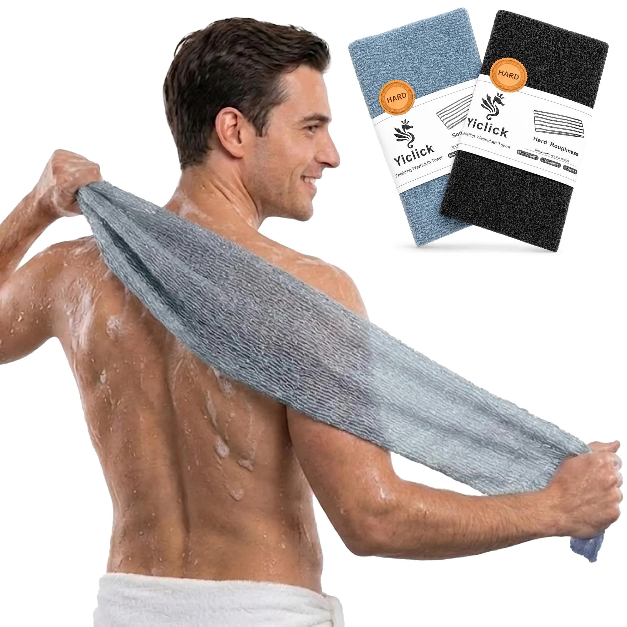 Yiclick 2PCS Exfoliating Washcloth Towel | Loofah Sponge Body Scrubber for Shower & Bath (1 Count, Pack of 2)