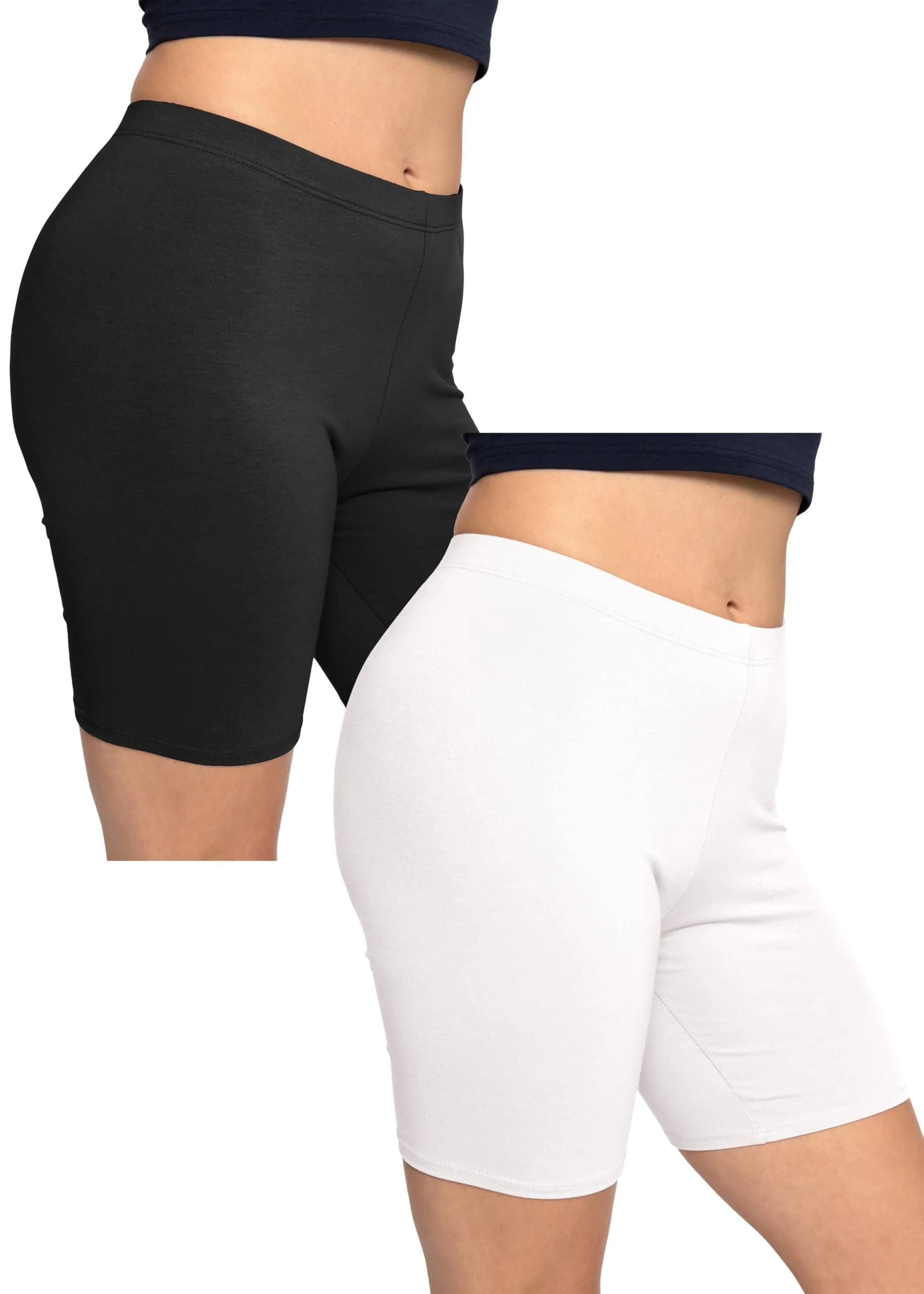 STRETCH IS COMFORT Women's Cotton Biker Shorts 2 Pack Black|Beige Medium | Soft Cotton Stretch Fit for Daily Comfort — Black|white / 4X