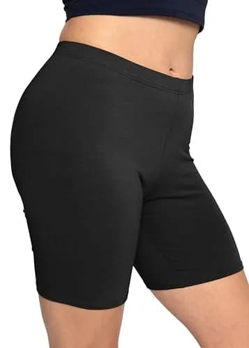 STRETCH IS COMFORT Women's Cotton Biker Shorts 2 Pack Black|Beige Medium | Soft Cotton Stretch Fit for Daily Comfort thumbnail 2