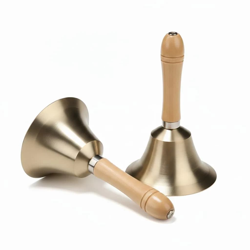 TDOCK Super Loud Solid Brass Hand Call Bell 2 Pack - 4.3 Inch Diameter | Wedding, Prayer, Dinner, Service, Attention, Medical, Teaching, Game, Celebration, Yoga, Butler, School, Meditation, Buddha, Puja Bell — 4.3 inch