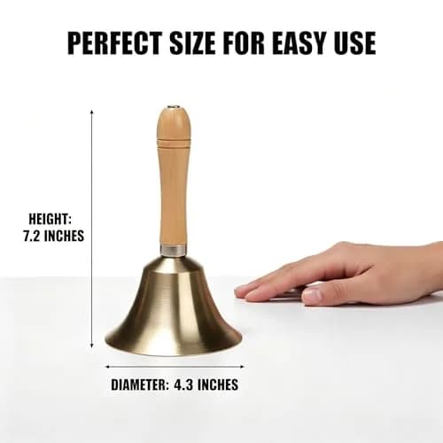 TDOCK Super Loud Solid Brass Hand Call Bell 2 Pack - 4.3 Inch Diameter | Wedding, Prayer, Dinner, Service, Attention, Medical, Teaching, Game, Celebration, Yoga, Butler, School, Meditation, Buddha, Puja Bell thumbnail 2