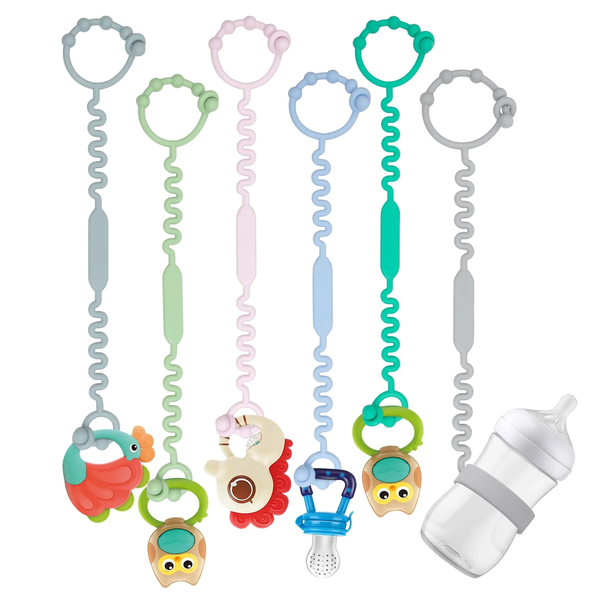 LJOWJVA Toy Straps - Pacifier Holder Clip with Self-Adjusting Bayonet, Pure Silicone, BPA-Free, Multi Colors | Baby Accessories — Multi Colors
