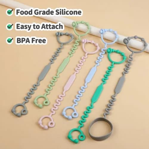 LJOWJVA Toy Straps - Pacifier Holder Clip with Self-Adjusting Bayonet, Pure Silicone, BPA-Free, Multi Colors | Baby Accessories thumbnail 7