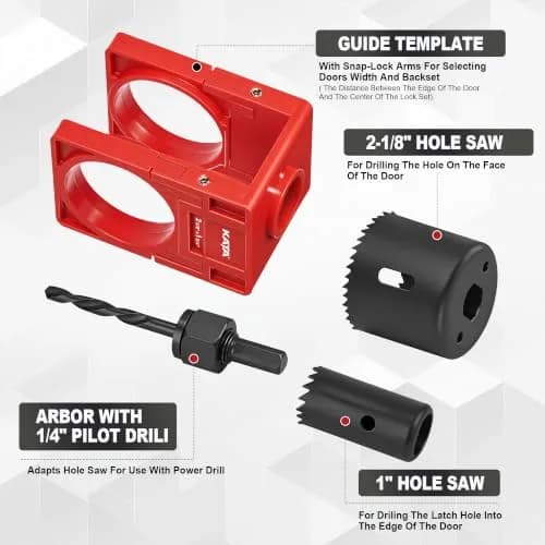 KATA Door Lock Installation Kit with Hole Saw & Guide Template for Wood Doors | Fits 1-3/8” to 1-3/4” Doors thumbnail 3