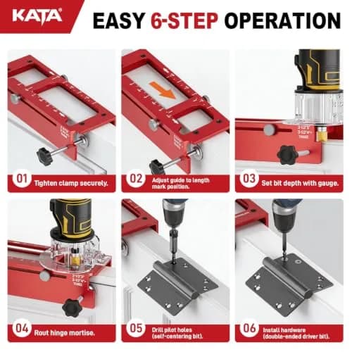 KATA Adjustable Door Hinge Jig for Router 2.5"-5" Hinges | Precision Mortise Tool Kit thumbnail 5