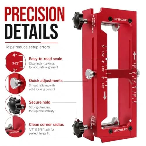KATA Adjustable Door Hinge Jig for Router 2.5"-5" Hinges | Precision Mortise Tool Kit thumbnail 2