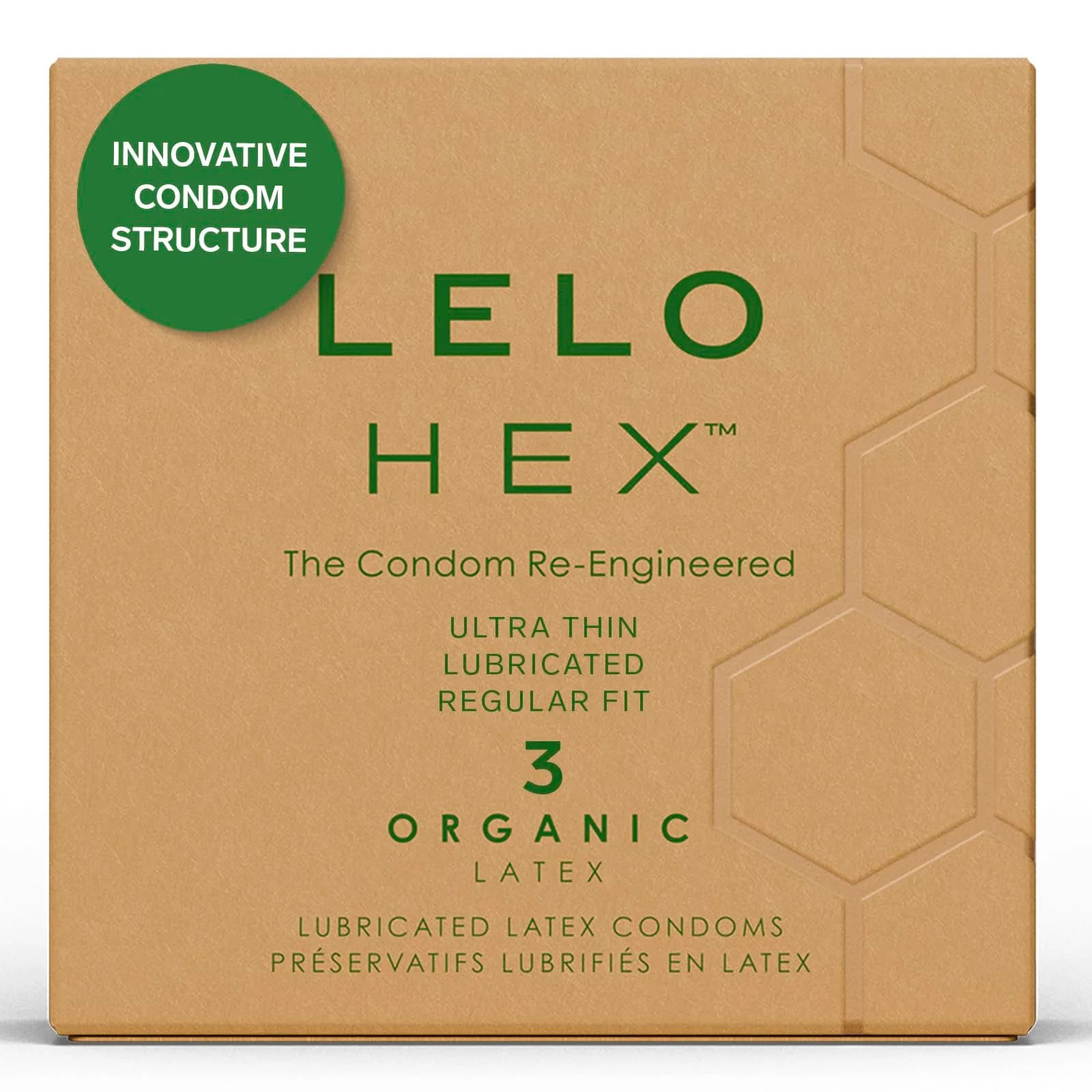 LELO HEX Organic Ultra Thin Condoms 54mm (2.12 in) | Organic Latex, 3 Pack — Organic