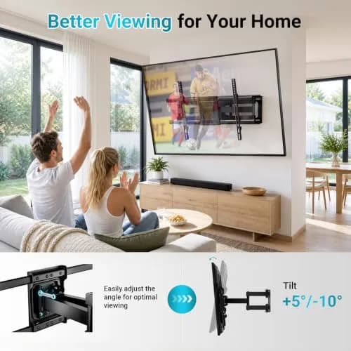 BONTEC Full Motion TV Wall Mount for 37-90 Inch TVs, Heavy Duty Swivel Tilt | Supports 132lbs, VESA 200x100 to 600x400mm thumbnail 5