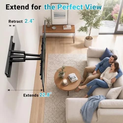 BONTEC Full Motion TV Wall Mount for 37-90 Inch TVs, Heavy Duty Swivel Tilt | Supports 132lbs, VESA 200x100 to 600x400mm thumbnail 8