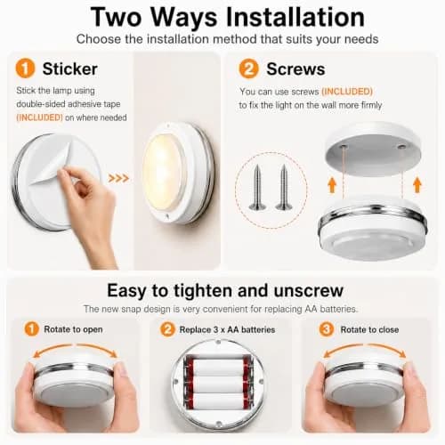 Starxing Battery Operated Puck Lights with Remote, 6-Pack White-3CCT | Wireless LED Under Cabinet Lighting thumbnail 5