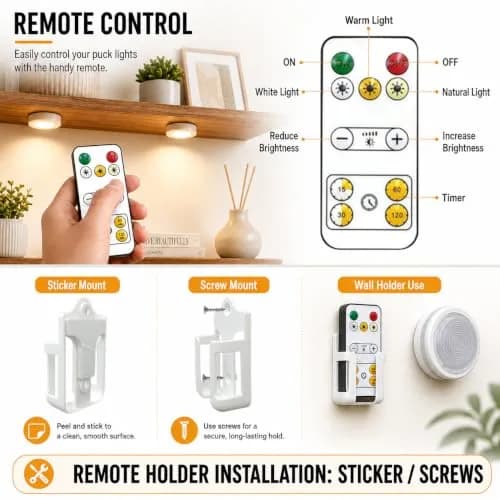Starxing Battery Operated Puck Lights with Remote, 6-Pack White-3CCT | Wireless LED Under Cabinet Lighting thumbnail 3