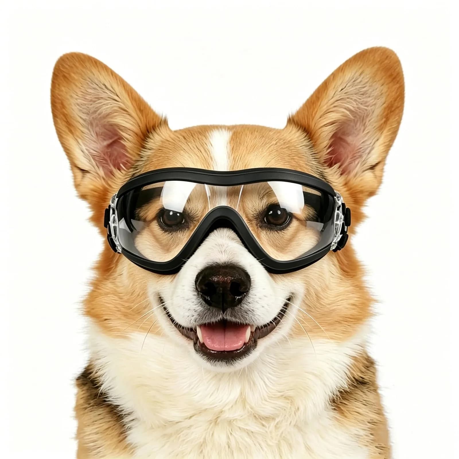 NAMSAN Clear Dog Goggles Small to Medium Breed, Windproof Sunglasses for Dogs Medium Breeds, Puppy Glasses with Elastic Straps, Adjustable, Transparent (1 Unit) — Ultra Clear