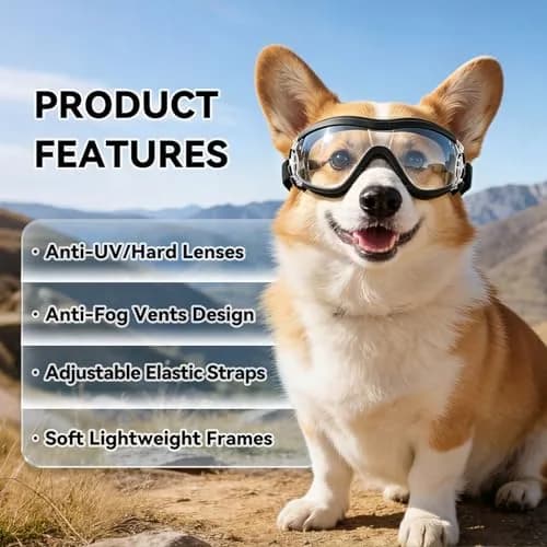 NAMSAN Clear Dog Goggles Small to Medium Breed, Windproof Sunglasses for Dogs Medium Breeds, Puppy Glasses with Elastic Straps, Adjustable, Transparent (1 Unit) thumbnail 3