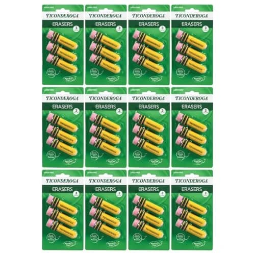 Ticonderoga Pencil Shaped Erasers, 36 Total Erasers (12 Packs of 3) | Smudge Resistant thumbnail 1