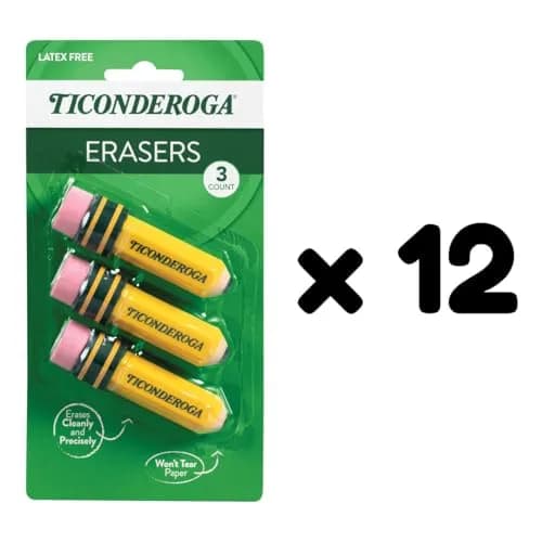 Ticonderoga Pencil Shaped Erasers, 36 Total Erasers (12 Packs of 3) | Smudge Resistant thumbnail 4