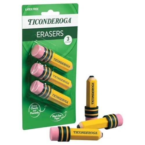 Ticonderoga Pencil Shaped Erasers, 36 Total Erasers (12 Packs of 3) | Smudge Resistant thumbnail 7