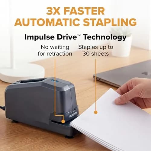 Bostitch Impulse 30 Electric Stapler, 30 Sheet Capacity, Charcoal | No-Jam Technology thumbnail 2