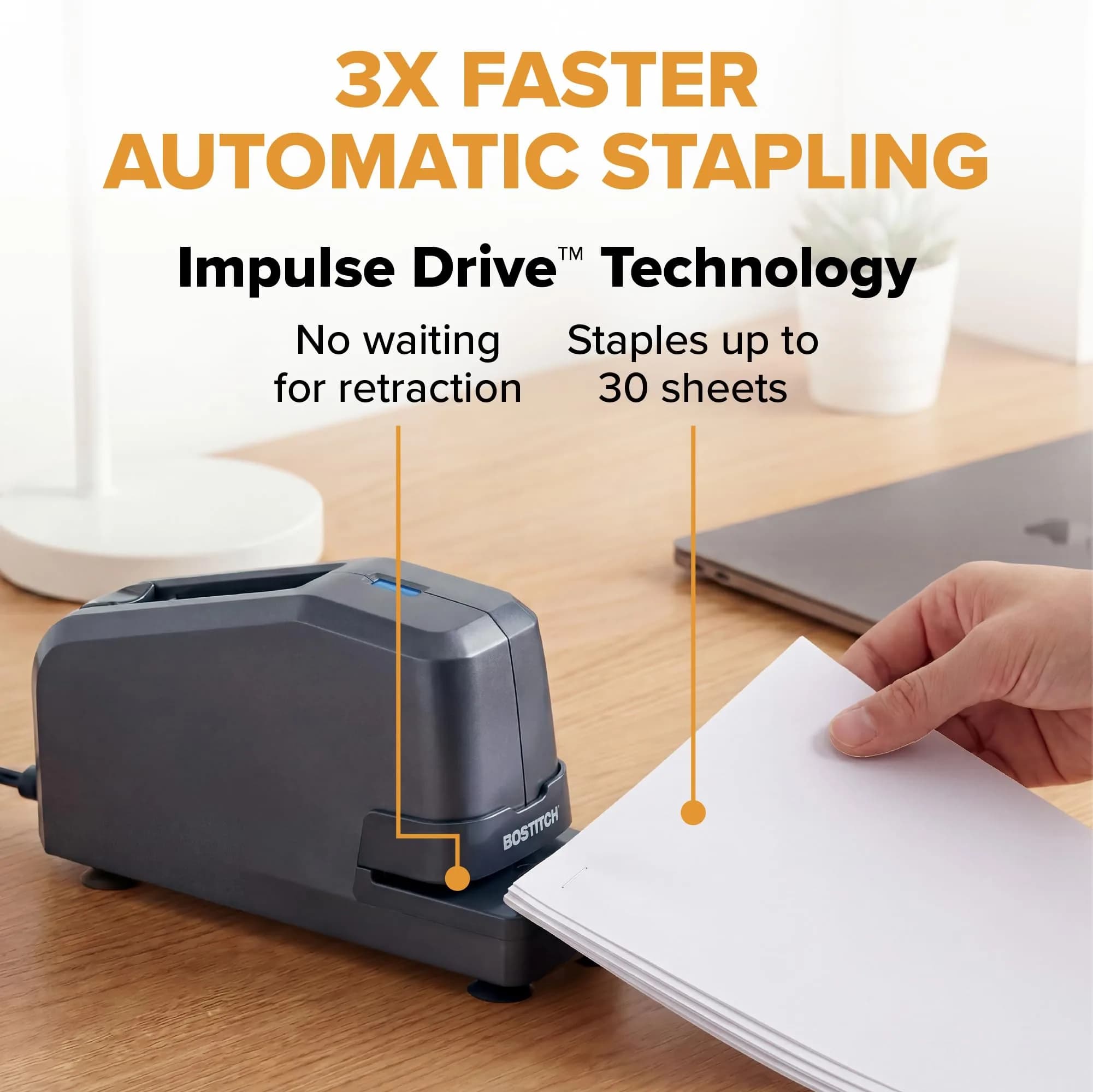 Bostitch Impulse 30 Electric Stapler, 30 Sheet Capacity, Charcoal | No-Jam Technology - view 2