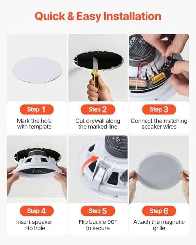 VEVOR Bluetooth Ceiling Speakers, 6.5" | 150W, in Ceiling & in-Wall System with Amplifier thumbnail 8