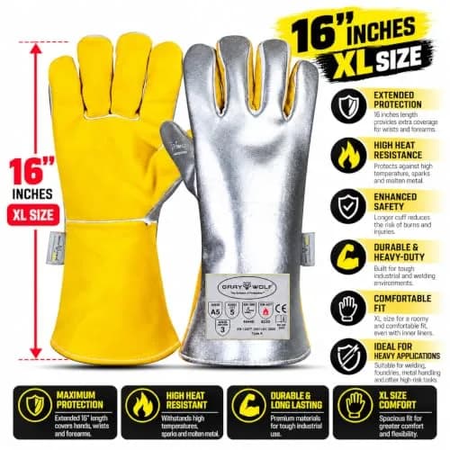 SpecxArmor Graywolf Heat Resistant Welding Glove 14 Inches | High Heat & Flame Protection thumbnail 2