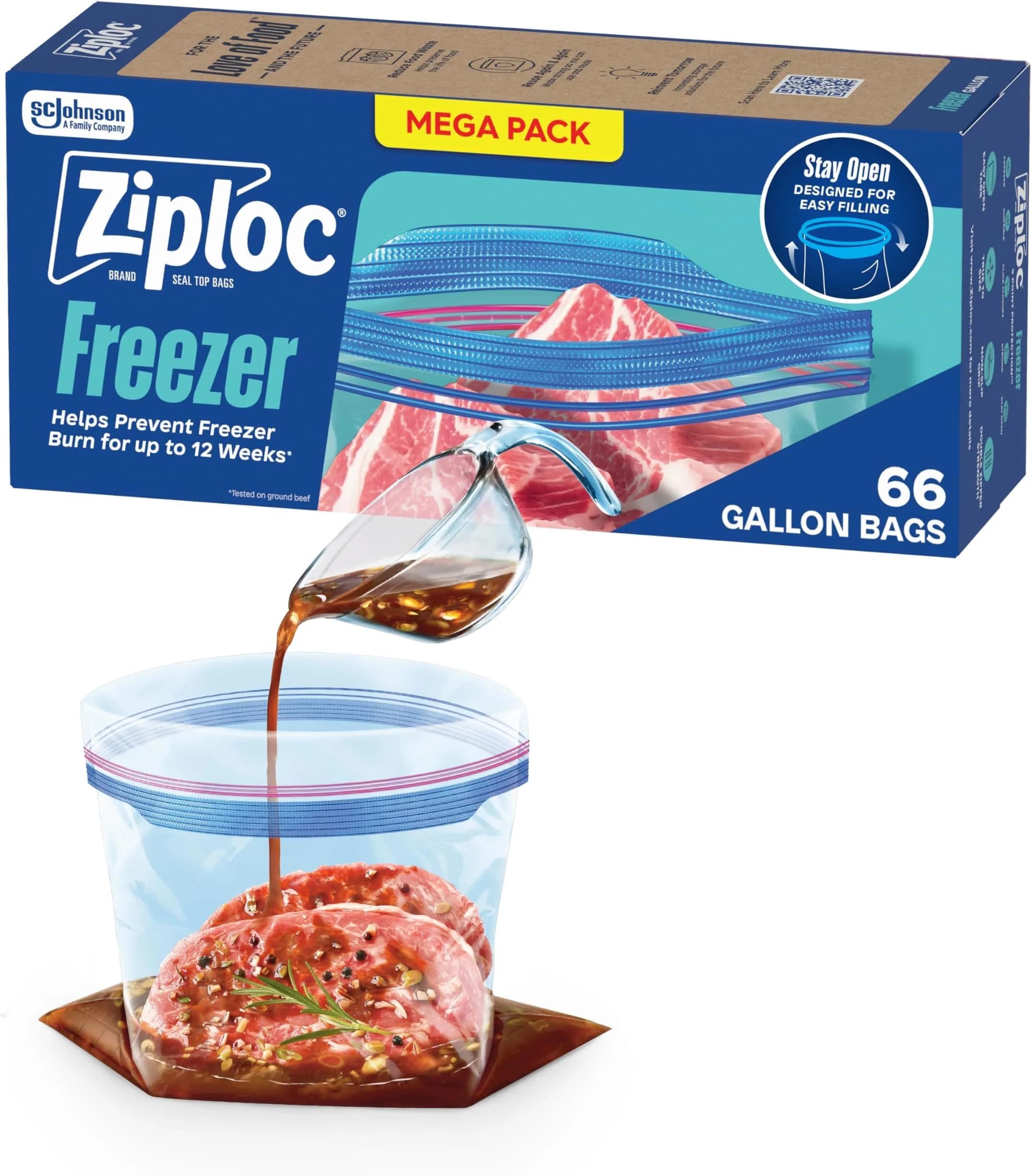 Ziploc Gallon Freezer Bags, Stand-Up Bottom, 66 Count (Pack of 9) - Trusted USA Import for Food Preservation - main product image