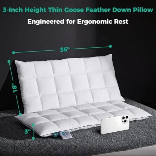 Three Geese Ultra Thin Flat Goose Down Feather Pillow King Size 91cm (36 Inches) | OEKO-TEX Certified Cotton Cover thumbnail 5