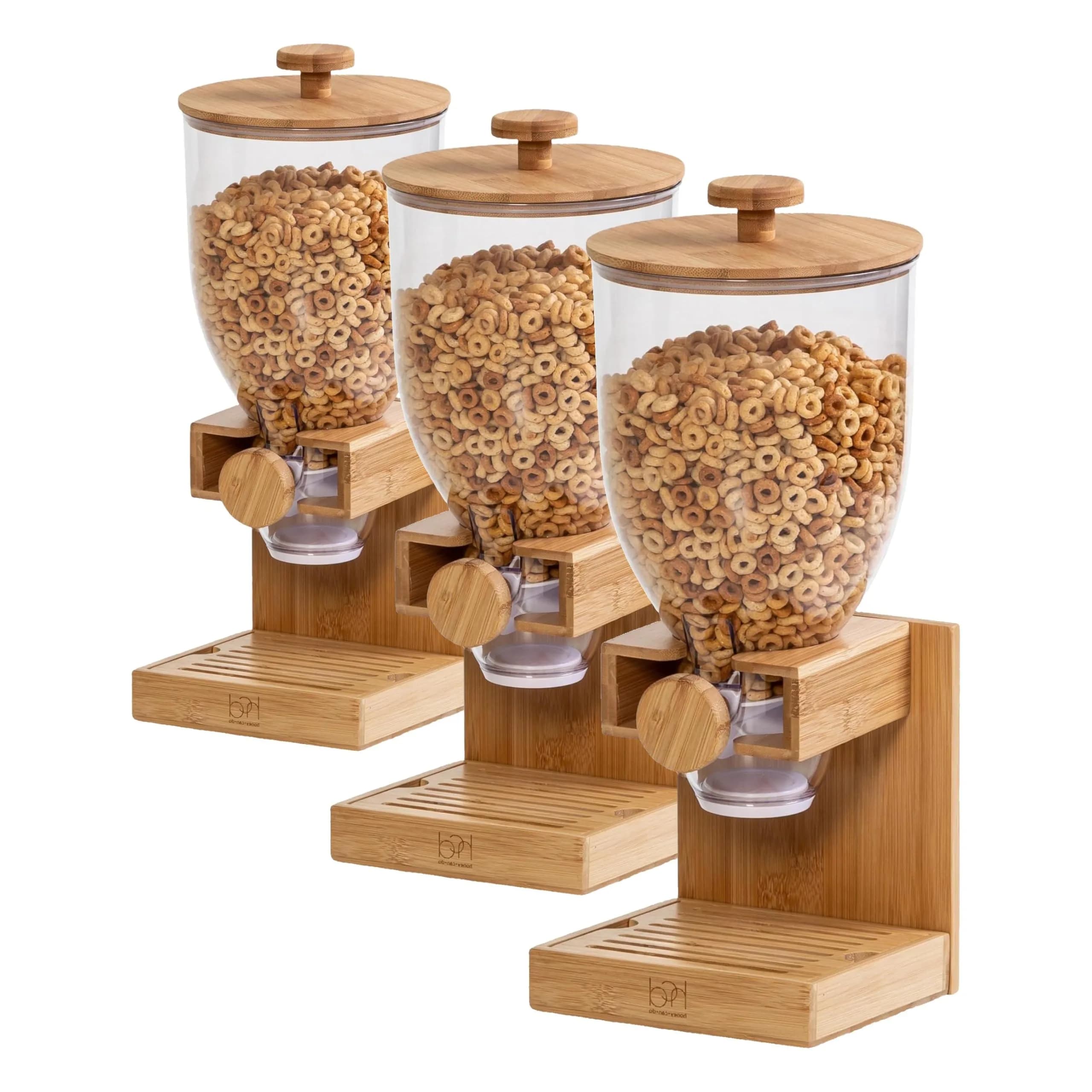 ZevrO Bamboo Cereal Dispenser with Airtight Lid, 1560 ml (52.5 Fl Oz) Pack of 3 | Countertop Dry Food Dispenser for Kitchen Organization - main product image
