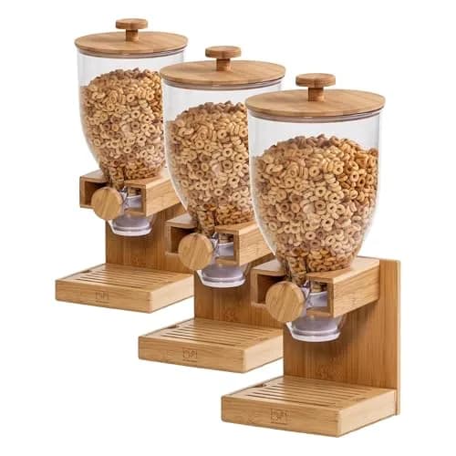 ZevrO Bamboo Cereal Dispenser with Airtight Lid, 1560 ml (52.5 Fl Oz) Pack of 3 | Countertop Dry Food Dispenser for Kitchen Organization thumbnail 1