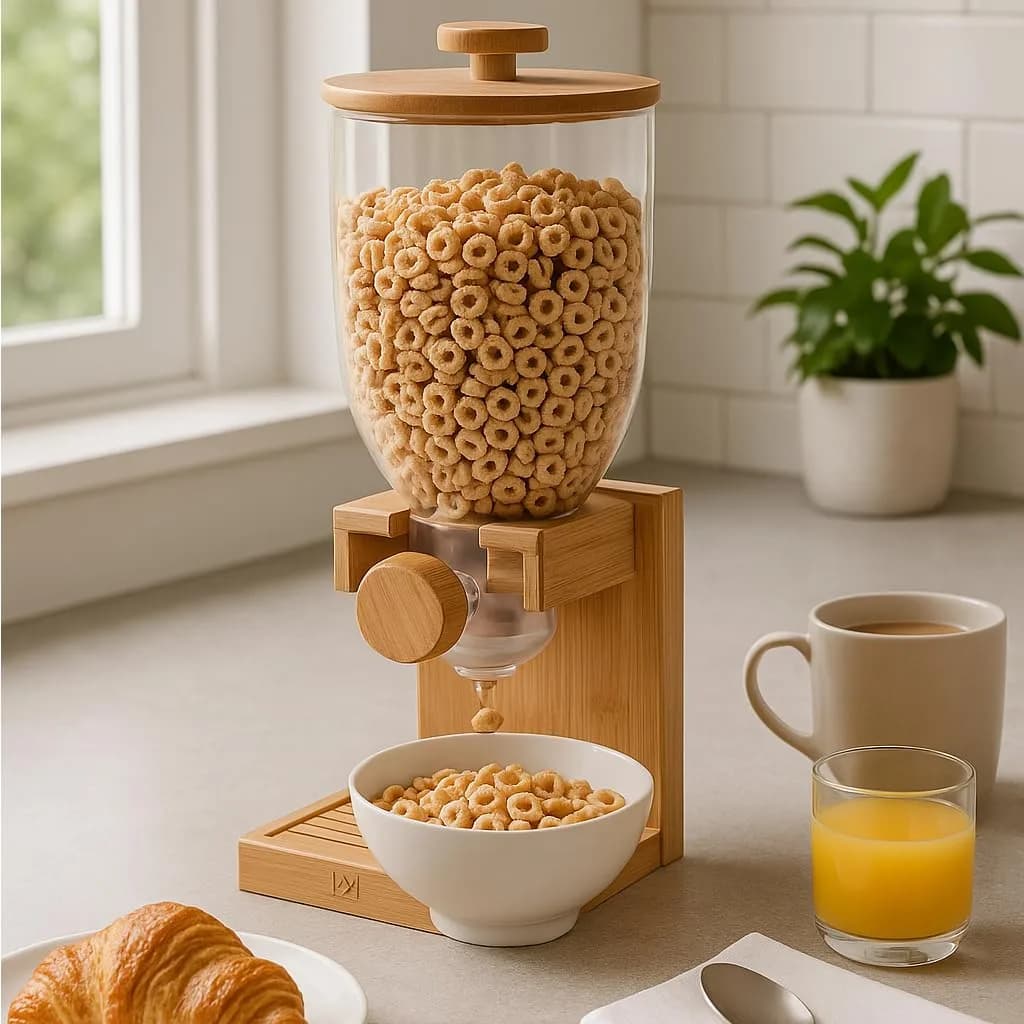 ZevrO Bamboo Cereal Dispenser with Airtight Lid, 1560 ml (52.5 Fl Oz) Pack of 3 | Countertop Dry Food Dispenser for Kitchen Organization - view 2
