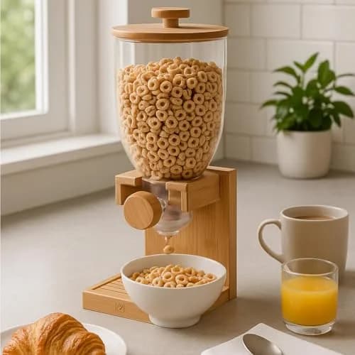 ZevrO Bamboo Cereal Dispenser with Airtight Lid, 1560 ml (52.5 Fl Oz) Pack of 3 | Countertop Dry Food Dispenser for Kitchen Organization thumbnail 2