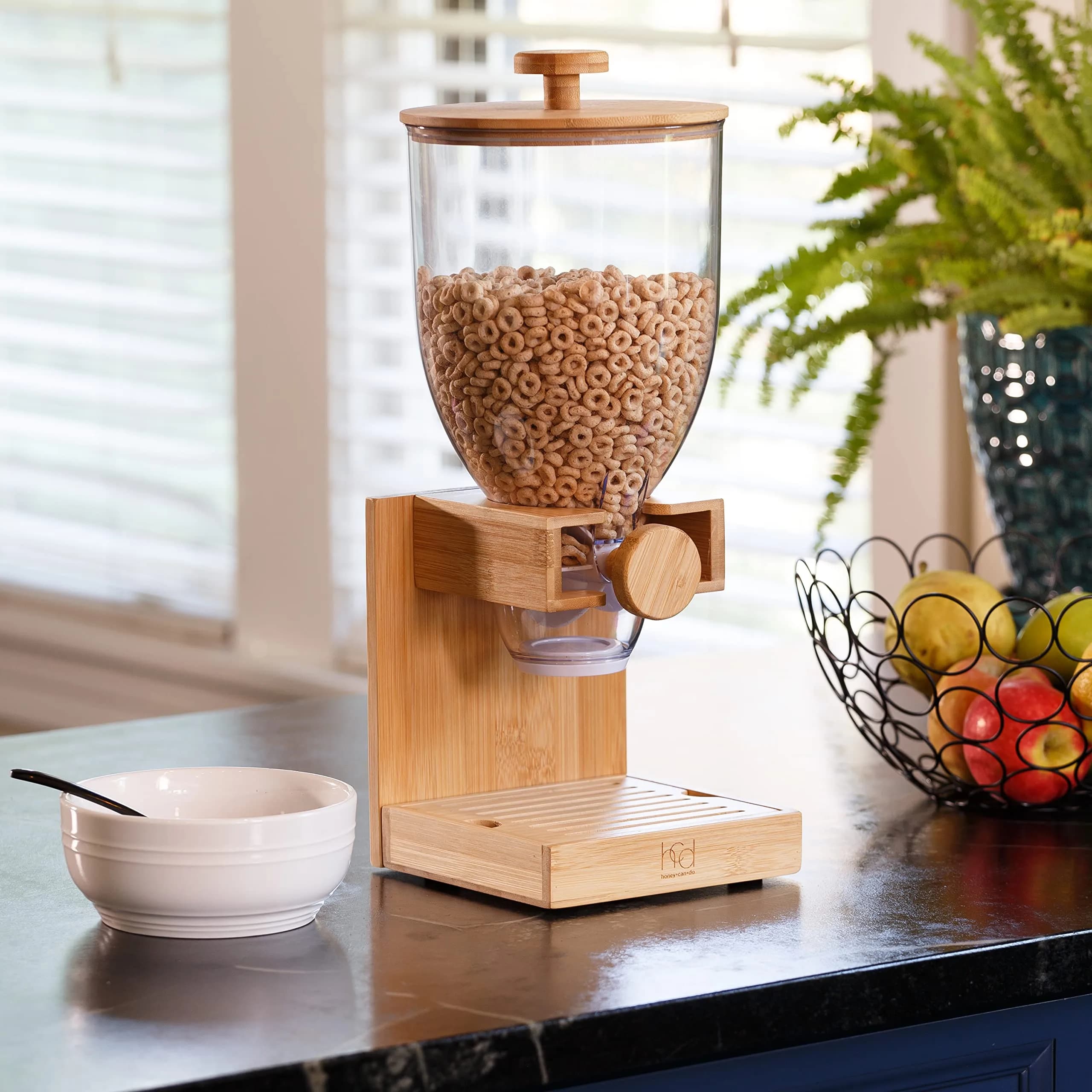 ZevrO Bamboo Cereal Dispenser with Airtight Lid, 1560 ml (52.5 Fl Oz) Pack of 3 | Countertop Dry Food Dispenser for Kitchen Organization - view 3