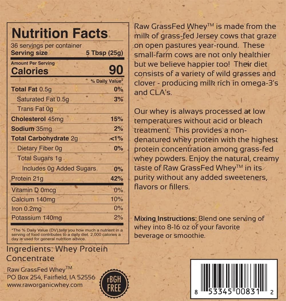 Raw Organic Whey Grass Fed Protein Powder Unflavored 0.93 kg (2 lb) | 100% Pure Single Ingredient - view 4