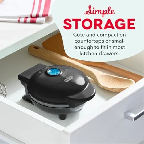 DASH Mini Waffle Maker Black 4-inch (10.16 cm) | Compact Single Serve Breakfast Maker thumbnail 4