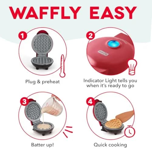 DASH Mini Waffle Maker Black 4-inch (10.16 cm) | Compact Single Serve Breakfast Maker thumbnail 6